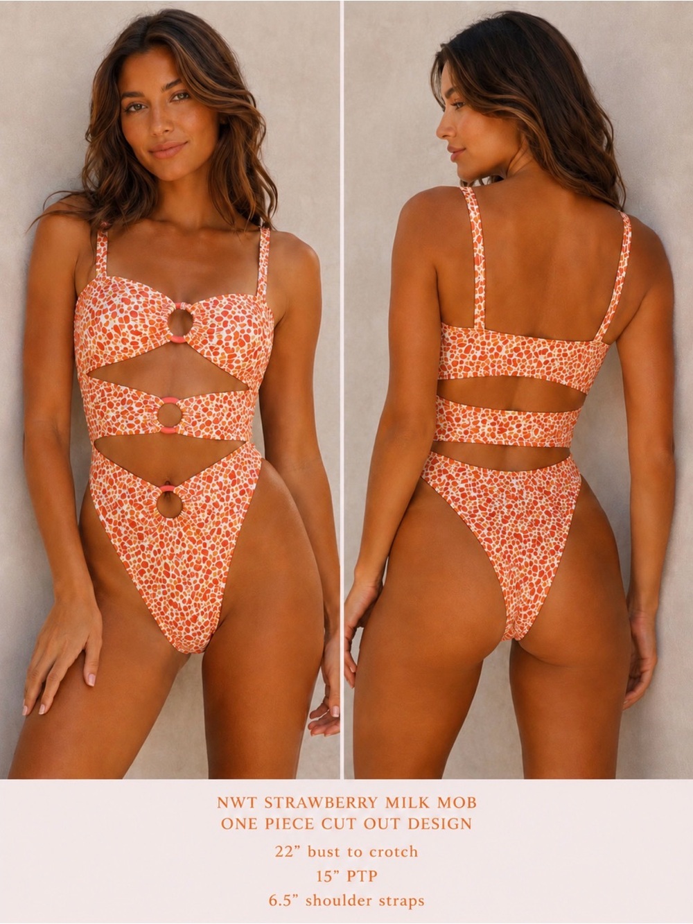 Strawberry Milk Mob Orange Print Cutout Swimsuit 🩱